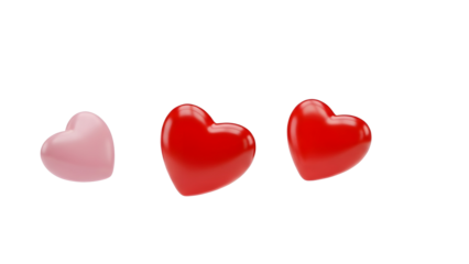 3D glossy red and pink hearts symbolizing love, passion, and Valentines Day romance. isolated PNG with Transparent Background