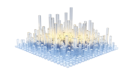 Abstract 3D visualization of data grid showing financial growth and high-density technology. isolated PNG with Transparent Background
