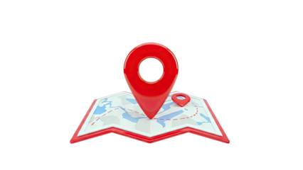 3D Red Map Pin and Location Marker on Folded Map
