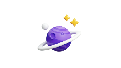 3D Rendered Purple Planet with Rings and Stars