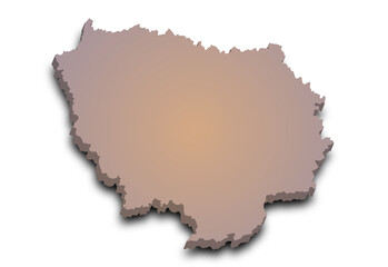 3d Ile-de-France map, departments and prefectures of the Paris Region. Ile de france region administrative map.