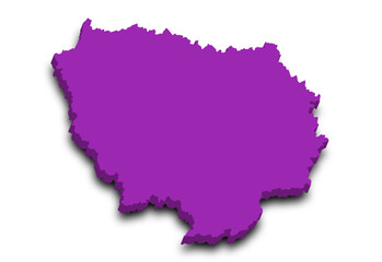 3d Ile-de-France map, departments and prefectures of the Paris Region. Ile de france region administrative map.