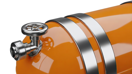 Orange Cylindrical Tank with Metal Valve and Bands