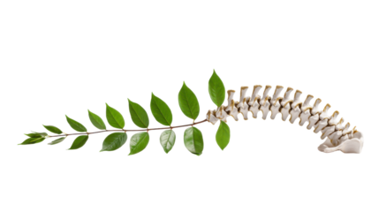 Healthy spine growing with green leaves, symbolizing natural medicine, wellness, and back pain chiropractic care