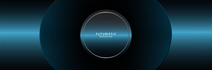 Abstract 3D blue circle techno background with overlapping layers on dark space with blue line effect decoration. Modern graphic design element concept in line style for web cover, brochure, card or f