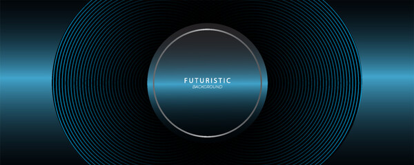 Abstract 3D blue circle techno background with overlapping layers on dark space with blue line effect decoration. Modern graphic design element concept in line style for web cover, brochure, card or f