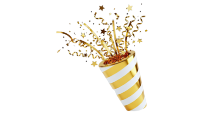 Gold Confetti and Stars Exploding from Party Popper