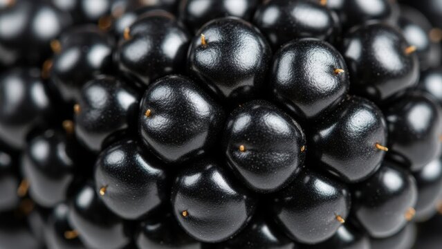 Close-up of a cluster of glossy, ripe blackcurrants, showcasing their dark, rich color and