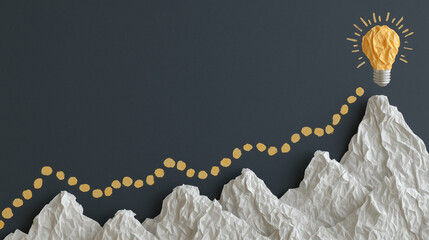 Ascent of Innovation: A dynamic illustration depicts the upward journey of an idea, with a glowing lightbulb illuminating the peak of a mountain range. It symbolizes the growth mindset.