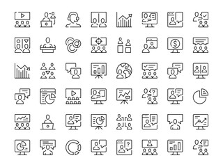 Presentation icon set. Vector line icons collection. Outline symbols. Modern design