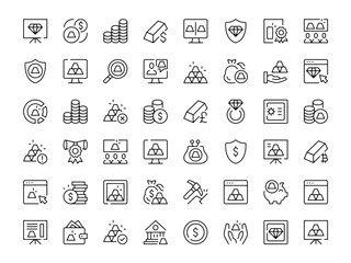 Gold icon set. Vector line icons collection. Outline symbols. Modern design