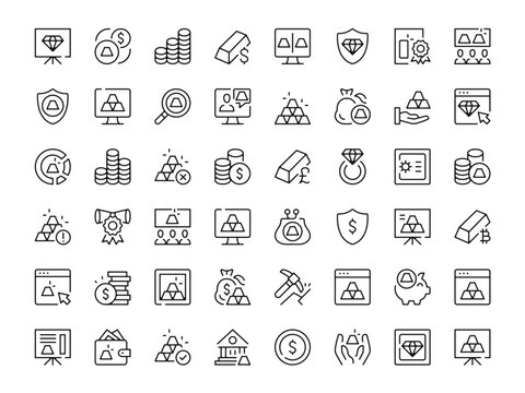 Gold icon set. Vector line icons collection. Outline symbols. Modern design