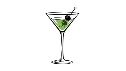 Elegant martini glass with green olive