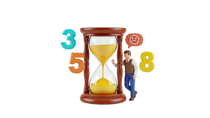 Hourglass, numbers, and sad face icon