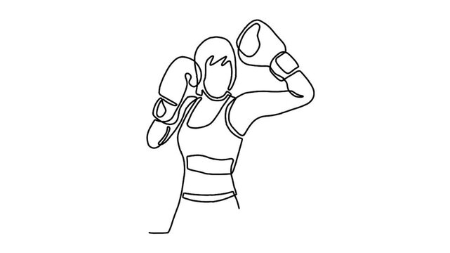 continuous line animation of female boxing athlete