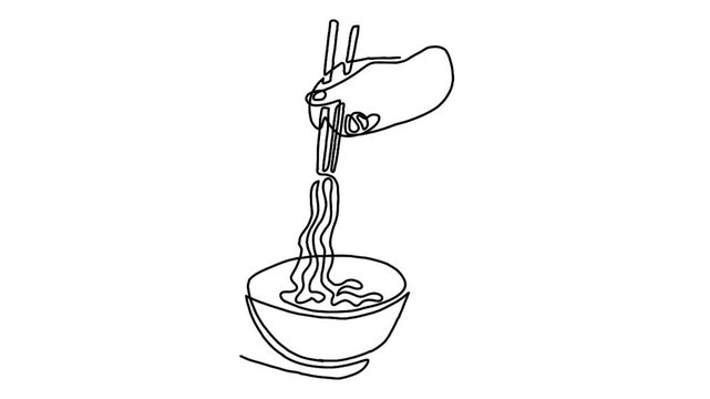 continuous line animation of fresh delicious noodle