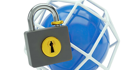 Padlock securing a blue globe with a white grid