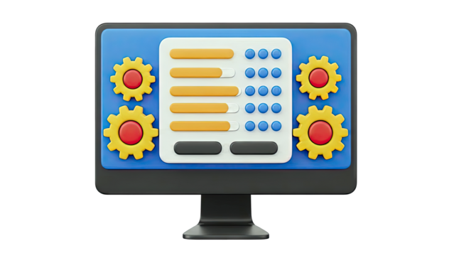 3D Computer Screen with Settings Interface and Gears - Powered by Adobe