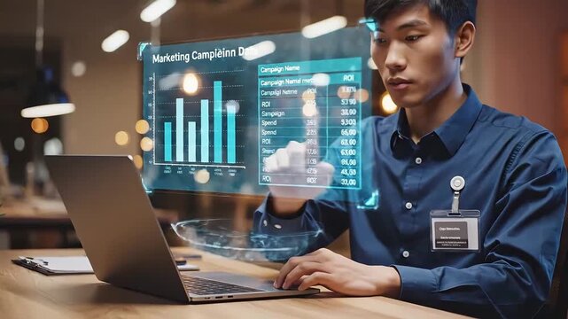 Business Analyst Working on Laptop with Data Visualization.