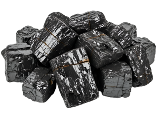Pile of Raw Black Coal Chunks for Energy and Industry Isolated on Transparent Background Isolated...
