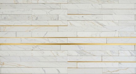 Beige marble wall cladding with golden veining in staggered rectangular pattern white