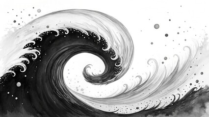 Dynamic Black And White Abstract Ink Swirls With Splatter And Fluid Motion Effects