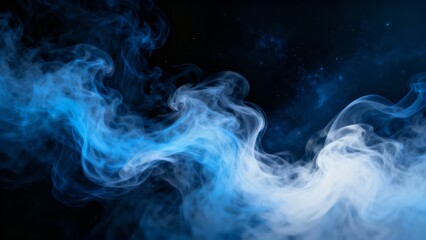 Ethereal Blue and White Swirling Mist Abstract Smoke Texture on Dark Cosmic Background
