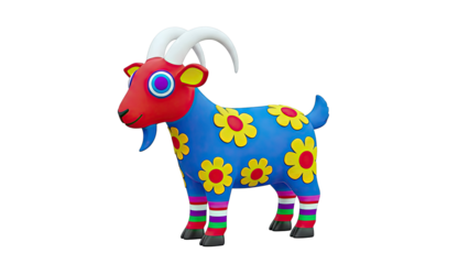 Whimsical, Floral-Patterned Goat Sculpture