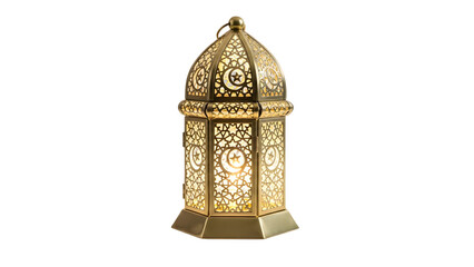 Intricately designed golden lantern with filigree patterns on a black background