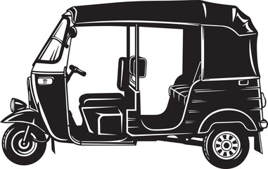 Auto rickshaw or tuk tuk silhouette vector black on a white background
