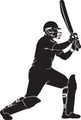 Cricket player in action silhouette vector black on a white background