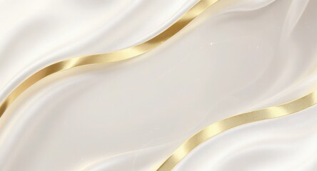 White Fabric with Gold Satin Ribbon Forming Soft Curved Folds and Texture