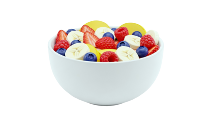 Bowl of fresh mixed berries and banana slices