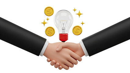 Business Partnership: Handshake, Lightbulb, Coins, and Stars