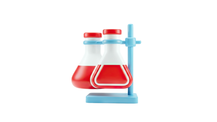 3D Illustration of Two Flasks with Red Liquid on a Stand