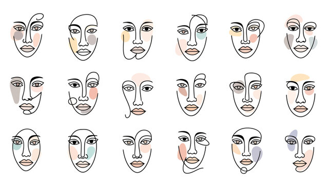 Abstract Continuous Line Art Faces Collage Collection Minimalist Organic Shapes