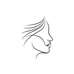 Minimalist Female Profile Outline Art Elegant Single Line Drawing © Flat Lab