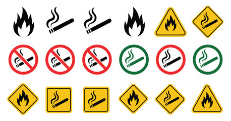 No open fire, no smoking prohibition sign, forbidden open flame sparkle logo symbol, vector illustration for safety warnings, fire prevention, regulatory signage, and restricted area notices isolated  © welcome  saiful  