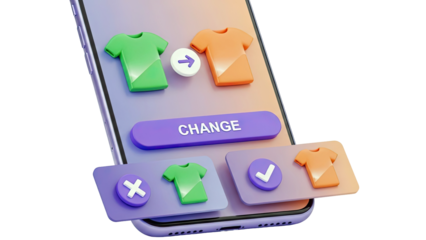 3D rendering of a mobile app interface for clothing selection
