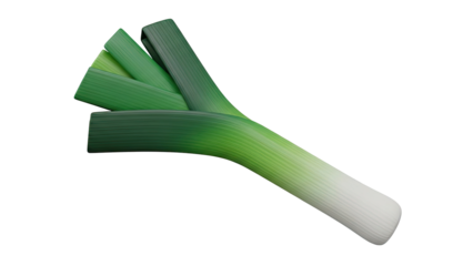 3D Rendered Leek with Green Stalks and White Base on Gray Background