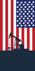 Oil rig pumpjack background. American petroleum industry. united states of america flag. Crude oil