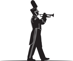 Marching Band Trumpet Player silhouette vector black on a white background