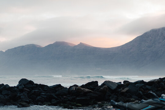 Seascape and volcanic of Famara, Lanzarote - Powered by Adobe