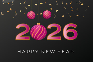 Festive new year celebration with pink ornaments and the year 2026