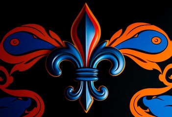 Abstract tribal tattoo design with flaming wings features a red and orange vector illustration of floral swirls and fire ornaments on a decorative pattern background