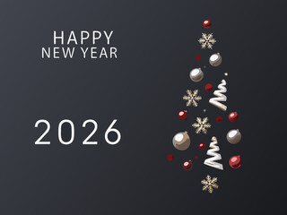 Happy new year 2026 a festive design with ornaments and text