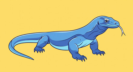 Obraz premium Vibrant blue lizard standing on yellow background with tongue out