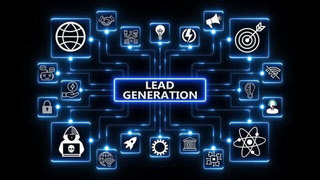 Lead generation engine illustrating prospect capture, funnel progression and demand creation across a performance-driven digital marketing environment
