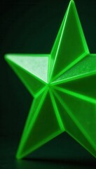 Close-up view of a stylized green star, vibrant and sharp , abstract, photography