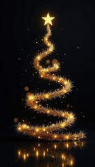 Elegant gold glitter texture on black Christmas tree card , christmas card, art